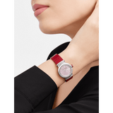 Shop Authentic Bvlgari Lvcea Intarsio Diamonds Mother of Pearl Pink Dial Red Leather Strap Watch for Women - LVCEA103619 - Luxxuri
