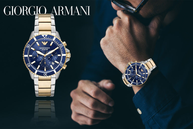  Shop Authentic Emporio Armani Mario Chronograph Blue Dial Two Tone Steel Strap Watch For Men - AR11362 - Luxxuri