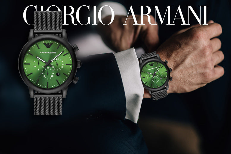  Shop Authentic Emporio Armani Luigi Chronograph Green Dial Black Mesh Bracelet Watch For Men - AR11470 - Luxxuri