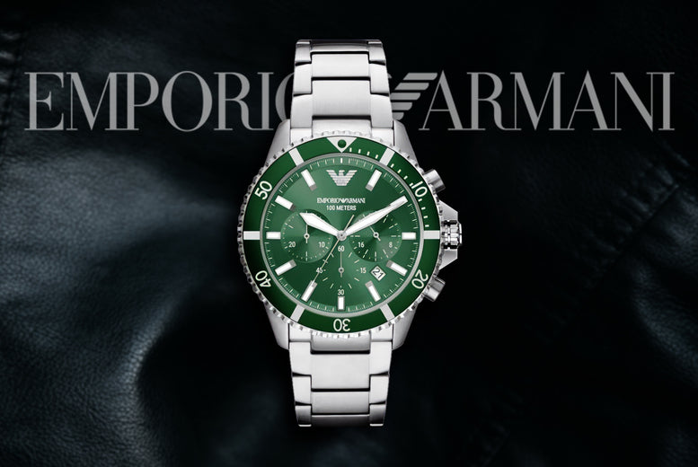  Shop Authentic Emporio Armani Diver Chronograph Green Dial Silver Steel Strap Watch For Men - AR11500 - Luxxuri