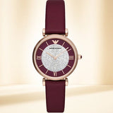  Shop Authentic Emporio Armani Gianni T Bar Crystals Maroon Dial Maroon Leather Strap Watch for Women - AR11487 - Luxxuri