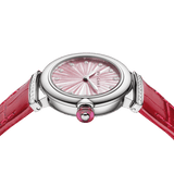  Shop Authentic Bvlgari Lvcea Intarsio Diamonds Mother of Pearl Pink Dial Red Leather Strap Watch for Women - LVCEA103619 - Luxxuri
