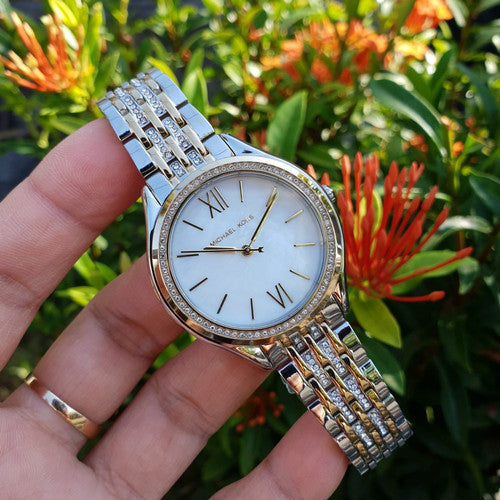  Shop Authentic Michael Kors Mindy Three Hand White Dial Two Tone Steel Strap Watch For Women - MK7084 - Luxxuri