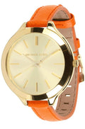  Shop Authentic Michael Kors Runway Quartz Gold Dial Orange Leather Strap Watch For Women - MK2275 - Luxxuri