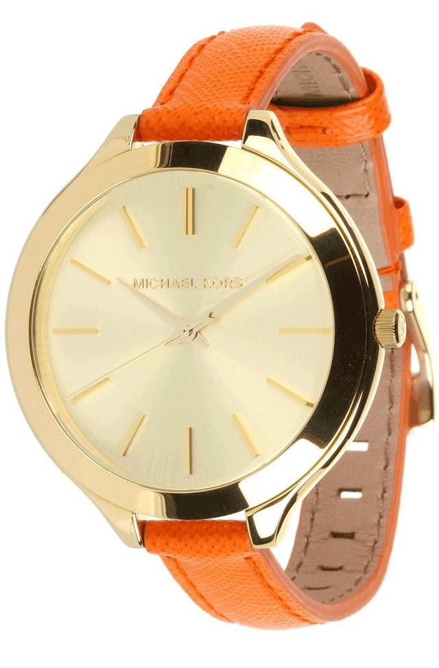  Shop Authentic Michael Kors Runway Quartz Gold Dial Orange Leather Strap Watch For Women - MK2275 - Luxxuri