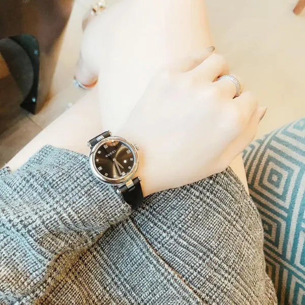  Shop Authentic Gucci Diamantissima Diamonds Black Dial Black Leather Strap Watch For Women - YA141403 - Luxxuri