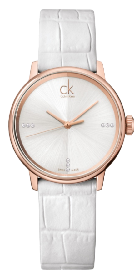  Shop Authentic Calvin Klein Accent White Dial White Leather Strap Watch for Women - K2Y2Y6KW - Luxxuri