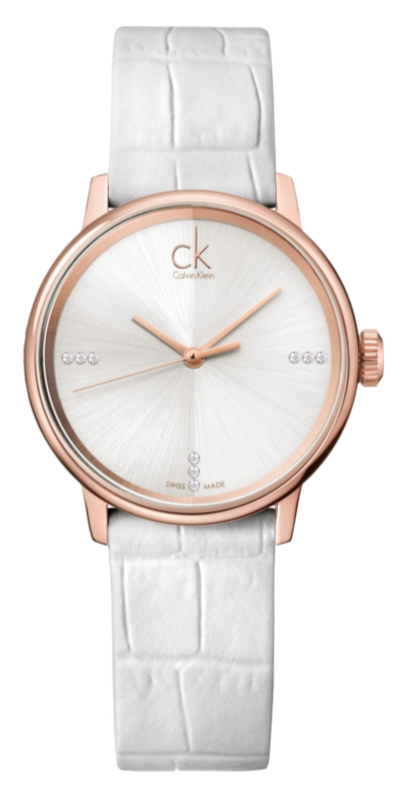  Shop Authentic Calvin Klein Accent White Dial White Leather Strap Watch for Women - K2Y2Y6KW - Luxxuri