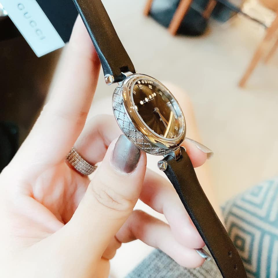  Shop Authentic Gucci Diamantissima Diamonds Black Dial Black Leather Strap Watch For Women - YA141403 - Luxxuri
