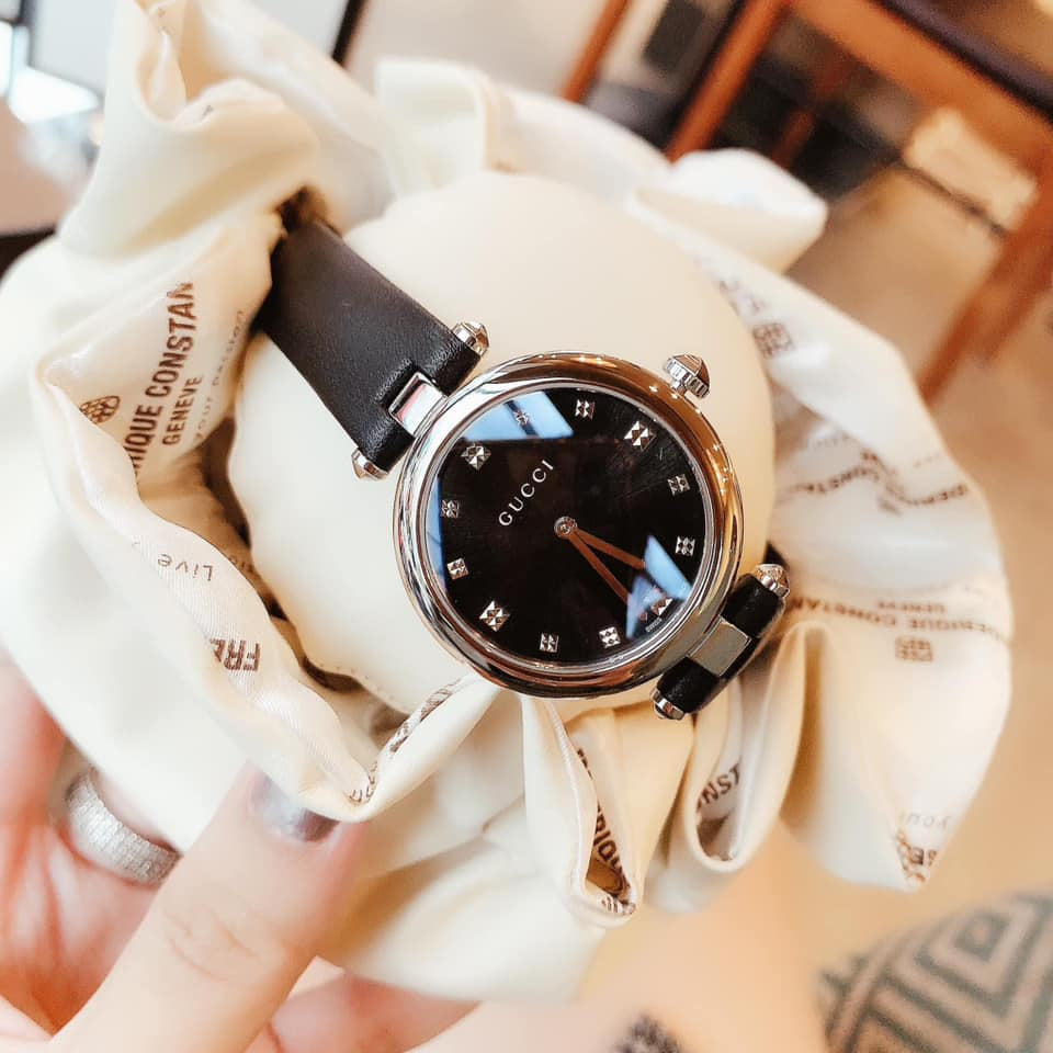  Shop Authentic Gucci Diamantissima Diamonds Black Dial Black Leather Strap Watch For Women - YA141403 - Luxxuri