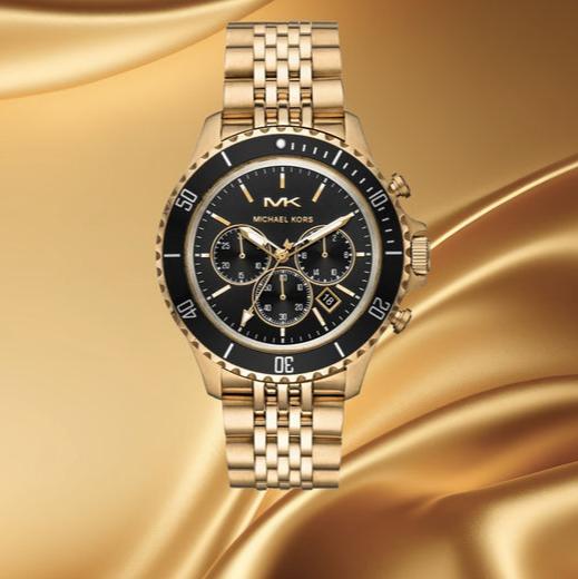  Shop Authentic Michael Kors Bayville Chronograph Black Dial Gold Steel Strap Watch For Men - MK8726 - Luxxuri