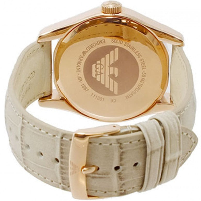  Shop Authentic Emporio Armani Valente Analog Beige Dial Beige Leather Strap Watch For Men - AR1667 - Luxxuri