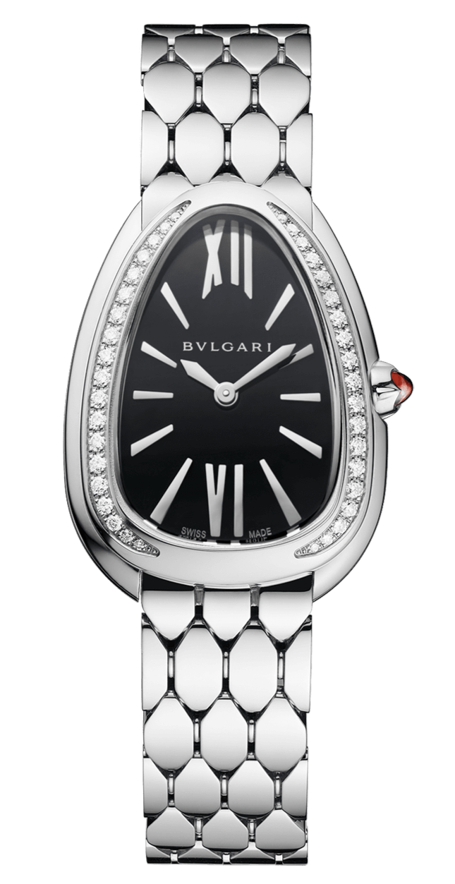  Shop Authentic Bvlgari Serpenti Seduttori Diamonds Black Dial Silver Steel Strap Watch for Women - SERPENTI103449 - Luxxuri