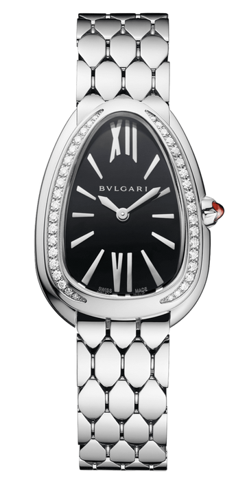  Shop Authentic Bvlgari Serpenti Seduttori Diamonds Black Dial Silver Steel Strap Watch for Women - SERPENTI103449 - Luxxuri