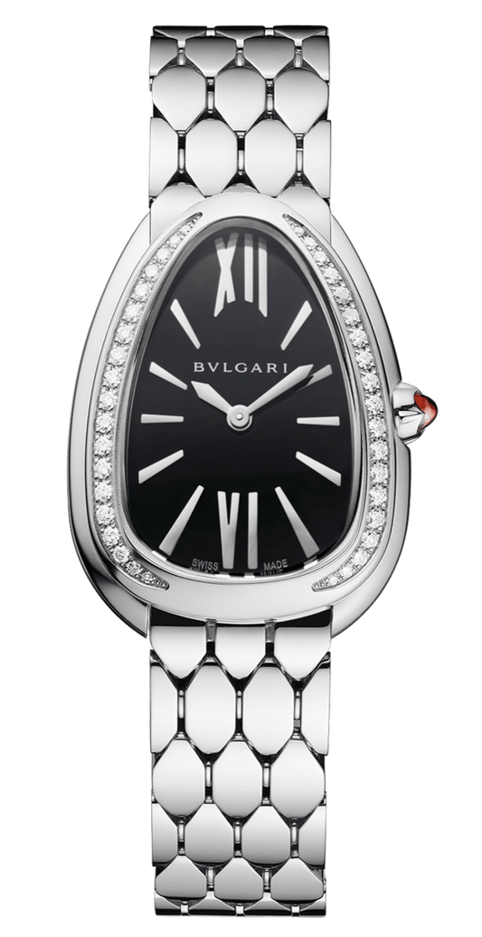  Shop Authentic Bvlgari Serpenti Seduttori Diamonds Black Dial Silver Steel Strap Watch for Women - SERPENTI103449 - Luxxuri