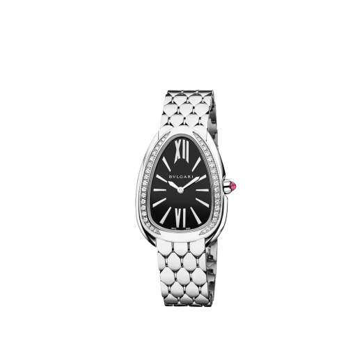  Shop Authentic Bvlgari Serpenti Seduttori Diamonds Black Dial Silver Steel Strap Watch for Women - SERPENTI103449 - Luxxuri