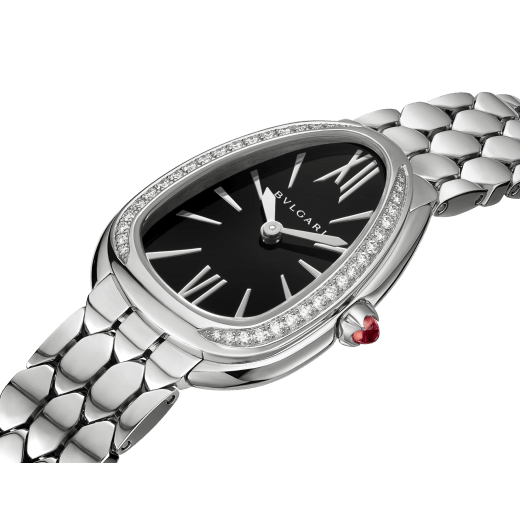  Shop Authentic Bvlgari Serpenti Seduttori Diamonds Black Dial Silver Steel Strap Watch for Women - SERPENTI103449 - Luxxuri