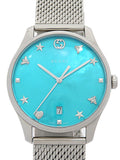  Shop Authentic Gucci G-Timeless Turquiose Mother of Pearl Dial Silver Mesh Bracelet Watch For Women - YA1264039 - Luxxuri