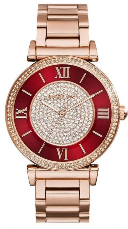  Shop Authentic Michael Kors Caitlin Red Dial Rose Gold Stainless Steel Strap Watch for Women - MK3377 - Luxxuri