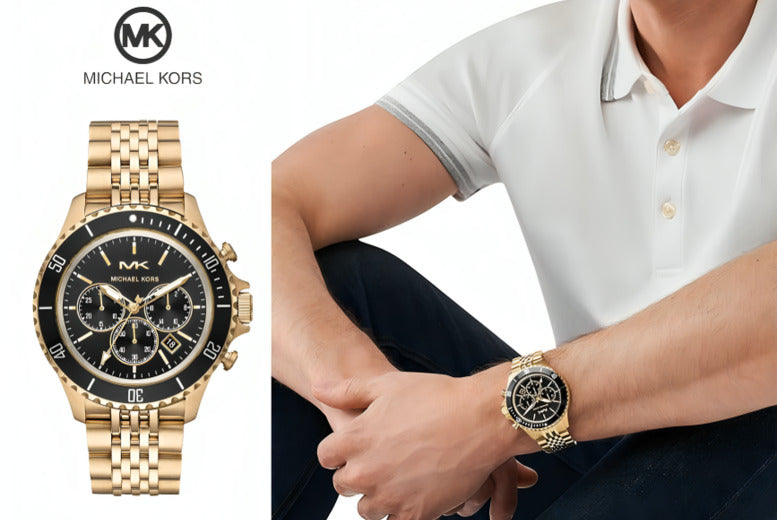  Shop Authentic Michael Kors Bayville Chronograph Black Dial Gold Steel Strap Watch For Men - MK8726 - Luxxuri
