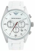  Shop Authentic Emporio Armani Sport Chronograph White Dial White Silicone Strap Watch For Men - AR5859 - Luxxuri