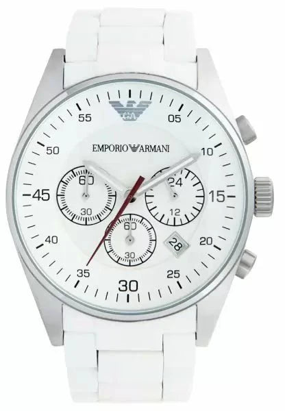  Shop Authentic Emporio Armani Sport Chronograph White Dial White Silicone Strap Watch For Men - AR5859 - Luxxuri