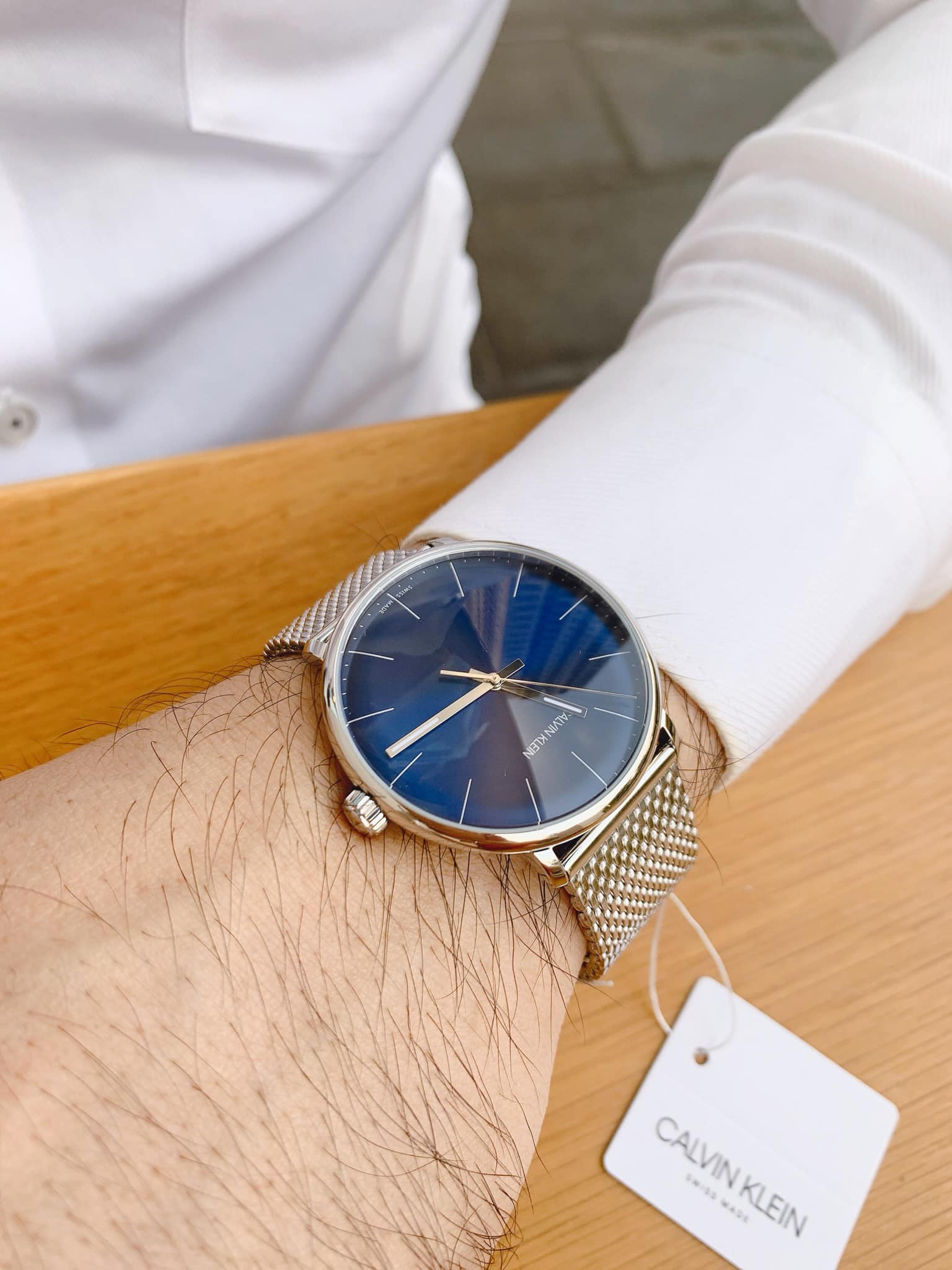  Shop Authentic Calvin Klein High Noon Quartz Blue Dial Silver Mesh Bracelet Watch for Men - K8M2112N - Luxxuri