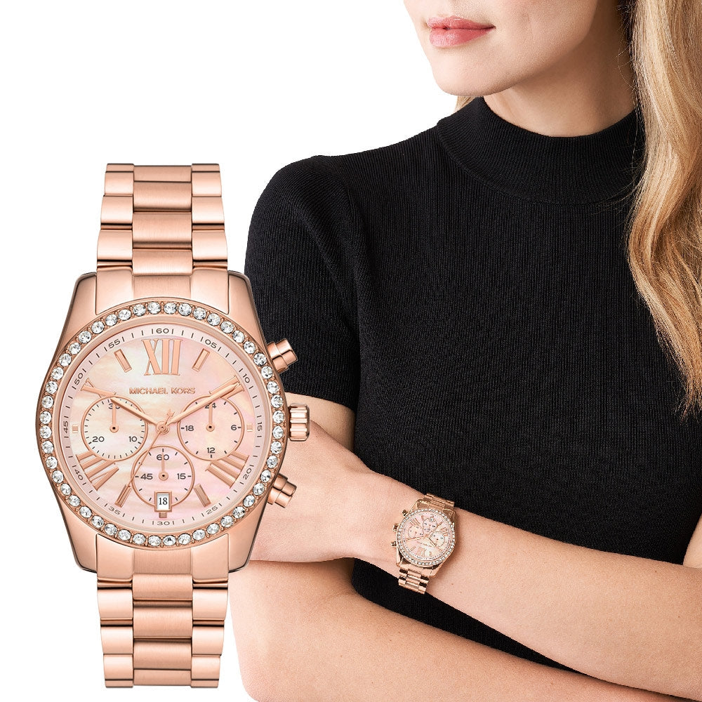  Shop Authentic Michael Kors Lexington Chronograph Rose Gold Dial Rose Gold Steel Strap Watch for Women - MK7242 - Luxxuri