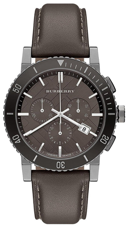  Shop Authentic Burberry The City Chronograph Ion Plated Grey Dial Grey Leather Strap Watch for Men - BU9384 - Luxxuri