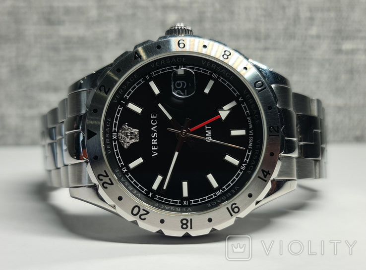 Shop Authentic Versace Hellenyium GMT Black Dial Silver Steel Strap Watch for Men - V11020015 - Luxxuri