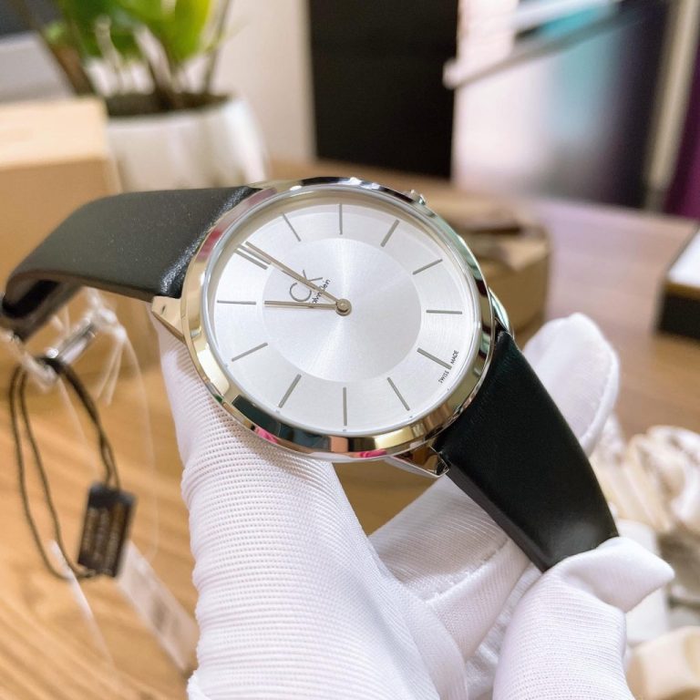  Shop Authentic Calvin Klein Minimalist White Dial Black Leather Strap Watch for Men - K3M211C6 - Luxxuri