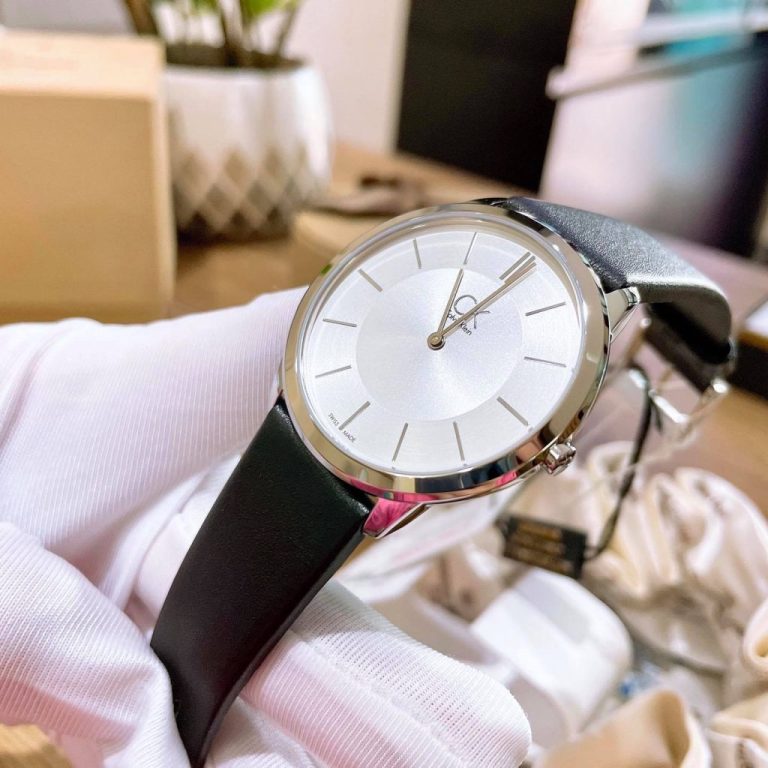  Shop Authentic Calvin Klein Minimalist White Dial Black Leather Strap Watch for Men - K3M211C6 - Luxxuri