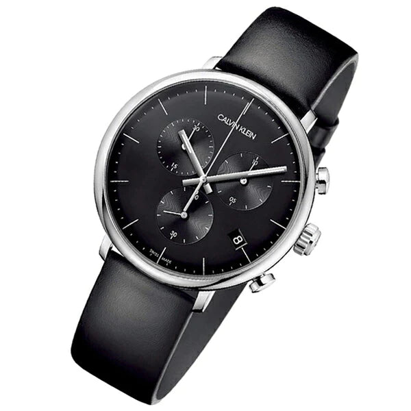  Shop Authentic Calvin Klein High Noon Chronograph Black Dial Black Leather Strap Watch for Men - K8M271C1 - Luxxuri