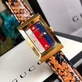  Shop Authentic Gucci G-Frame Mother of Pearl Dial Brown Leather Snakeskin Strap Watch For Women - YA147402 - Luxxuri