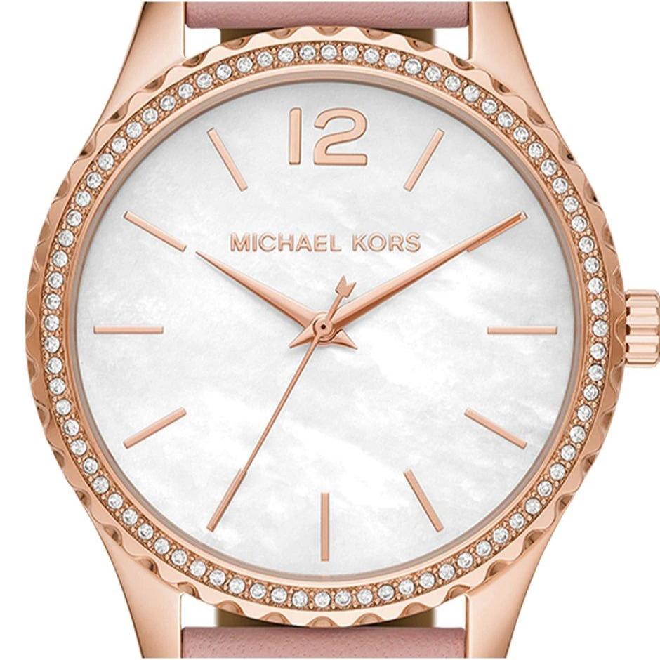  Shop Authentic Michael Kors Layton Three-Hand White Dial Pink Leather Strap Watch for Women - MK2909 - Luxxuri