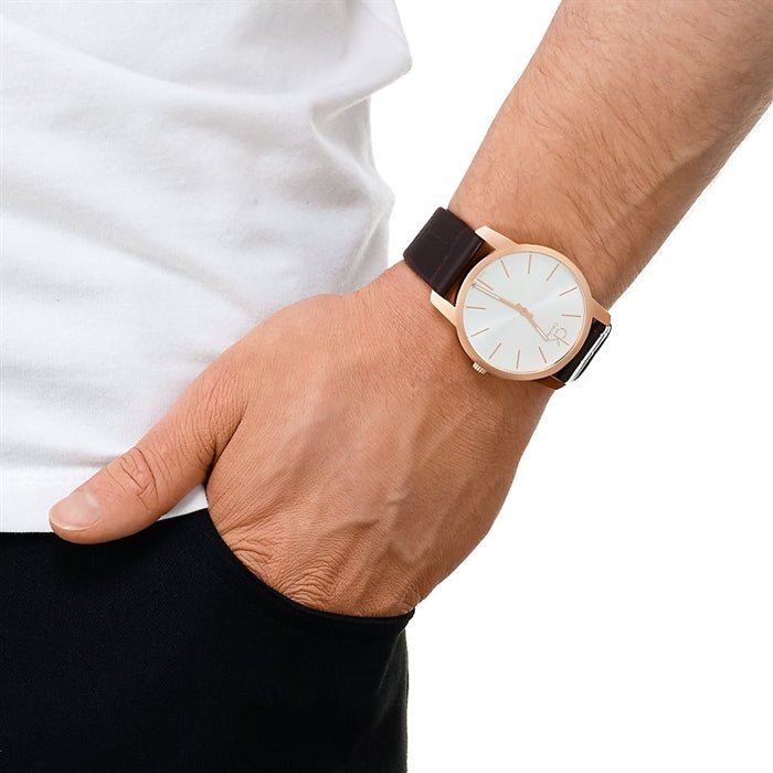  Shop Authentic Calvin Klein City Silver Dial Brown Leather Strap Watch For Men - K2G21629 - Luxxuri
