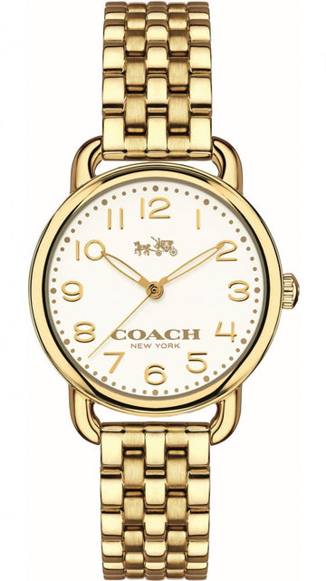 Coach Delancey White Dial Gold Steel Strap Watch for Women - 14502241