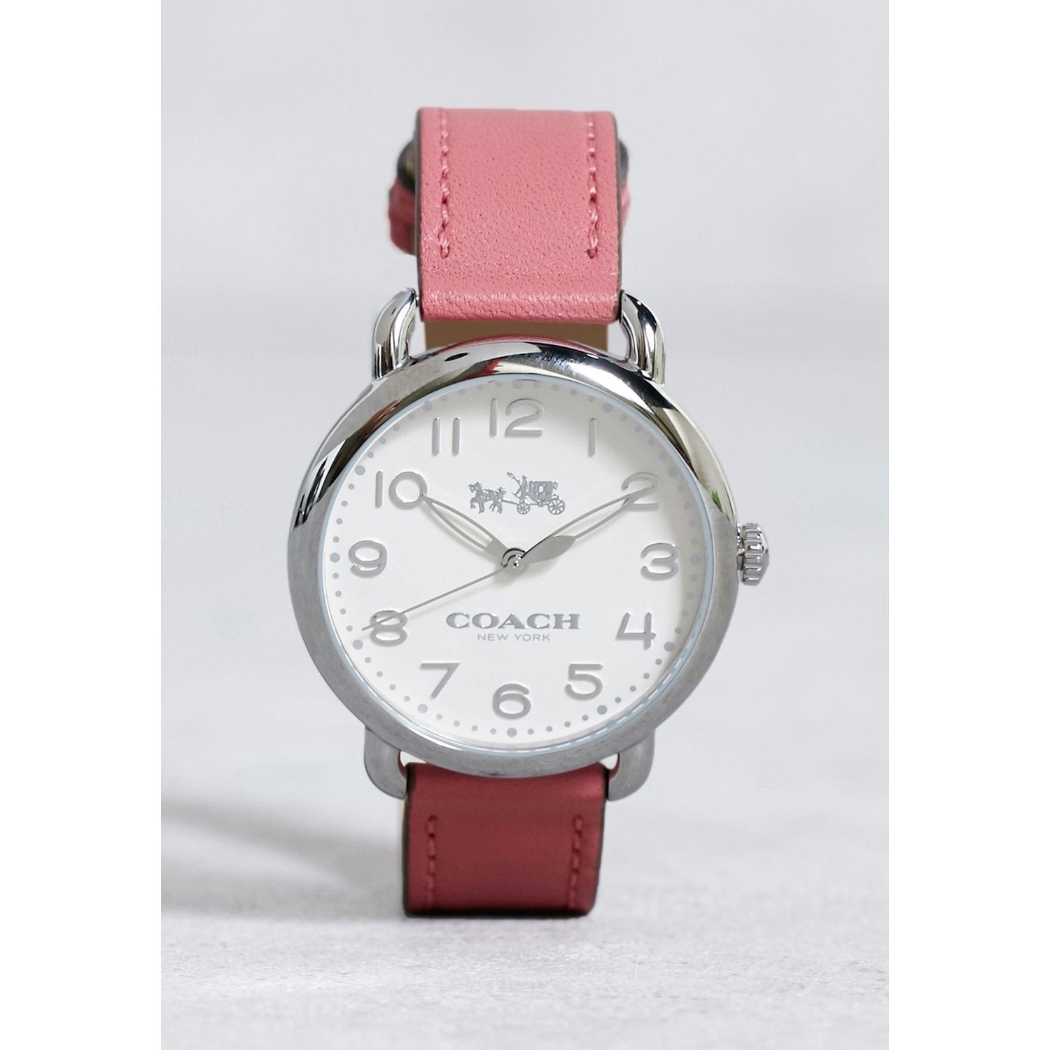 Coach Delancey White Dial Pink Leather Strap Watch for Women - 14502717