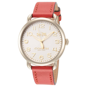 Coach Delancey Ivory Dial Orange Leather Strap Watch for Women - 14502719