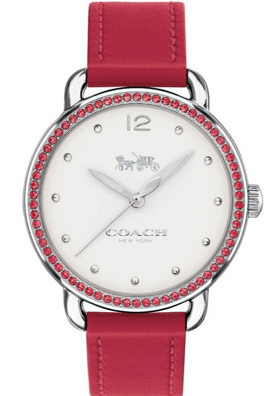 Coach Delancey White Dial Red Leather Strap Watch for Women - 14502878