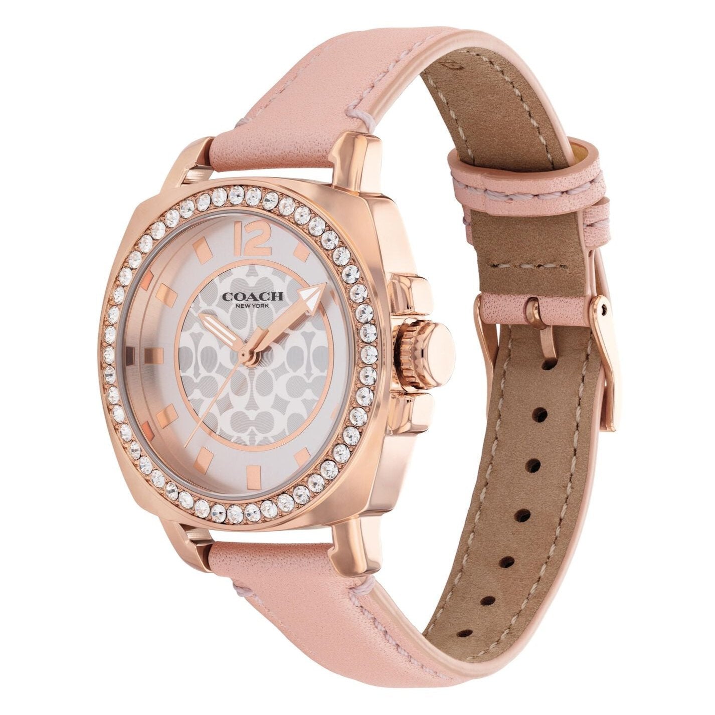 Coach Boyfriend Mother of Pearl White Dial Pink Leather Strap Watch for Women - 14503151