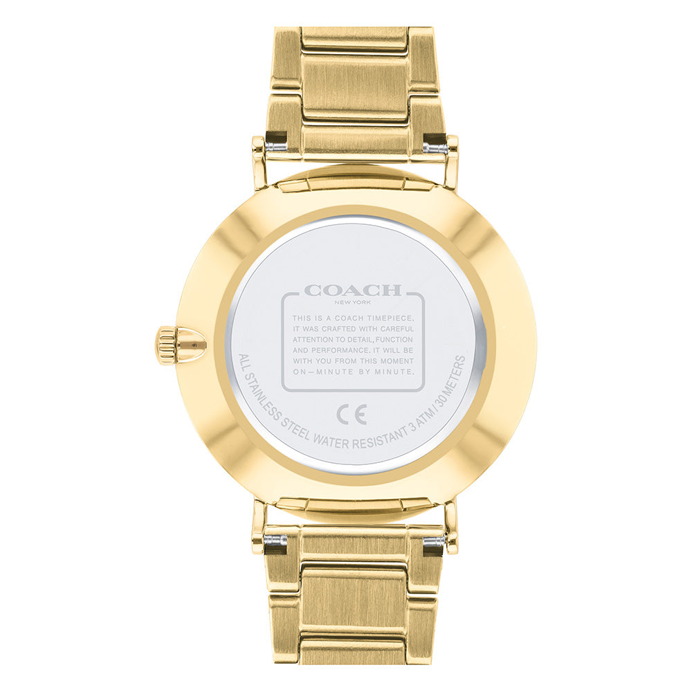 Coach Perry White Dial Gold Steel Strap Watch for Women - 14503345