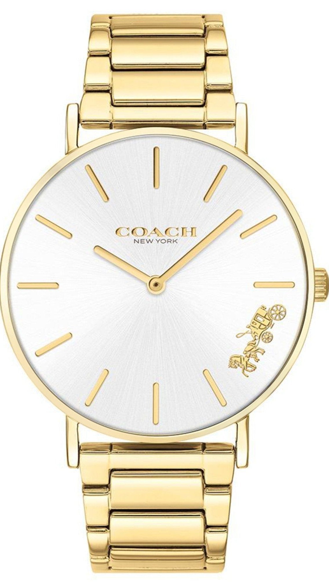 Coach Perry White Dial Gold Steel Strap Watch for Women - 14503345