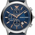  Shop Authentic Emporio Armani Renato Chronograph Blue Dial Black Leather Strap Watch For Men - AR11216 - Luxxuri