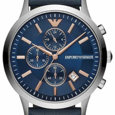  Shop Authentic Emporio Armani Renato Chronograph Blue Dial Black Leather Strap Watch For Men - AR11216 - Luxxuri