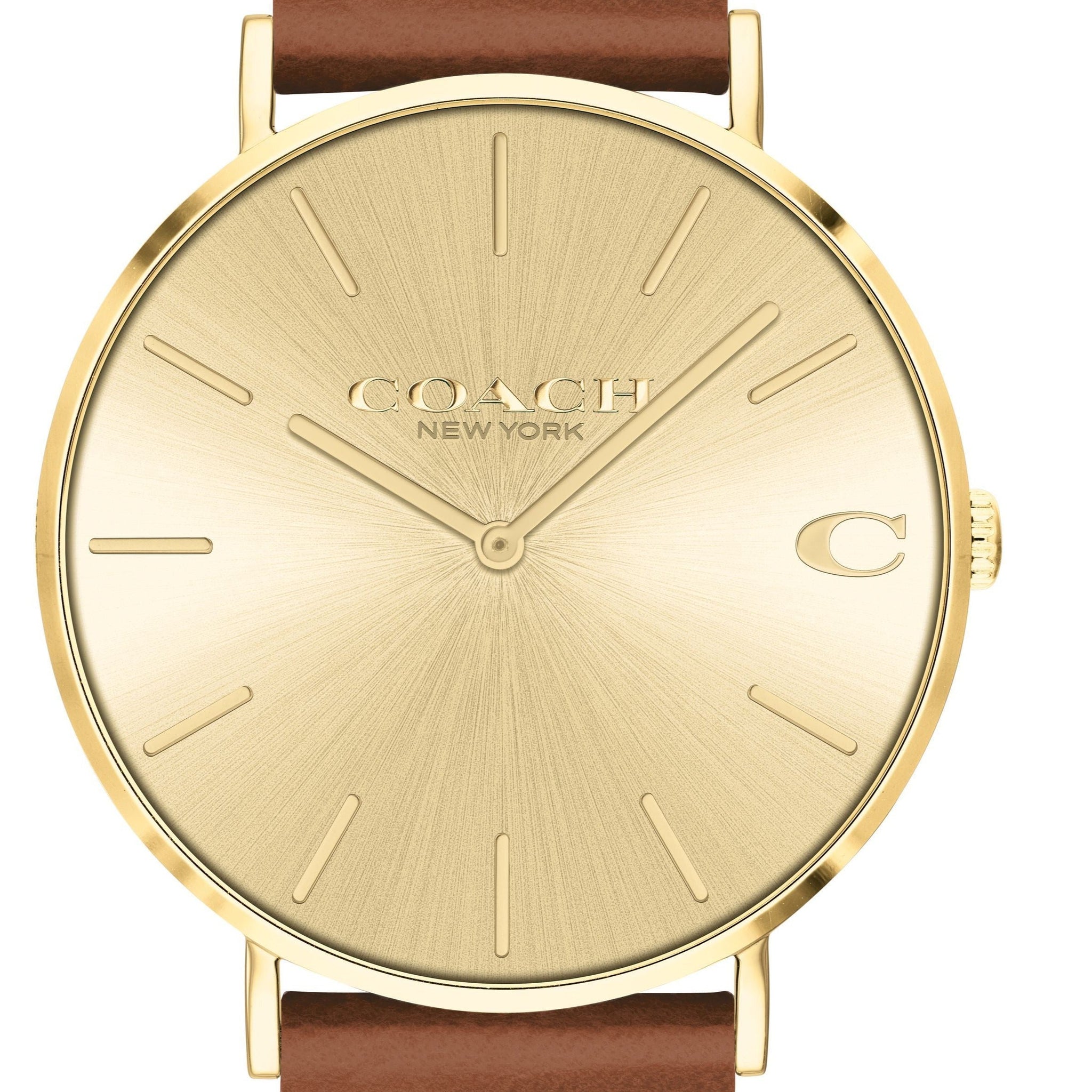 Coach Charles Gold Dial Brown Leather Strap Watch for Women - 14602433