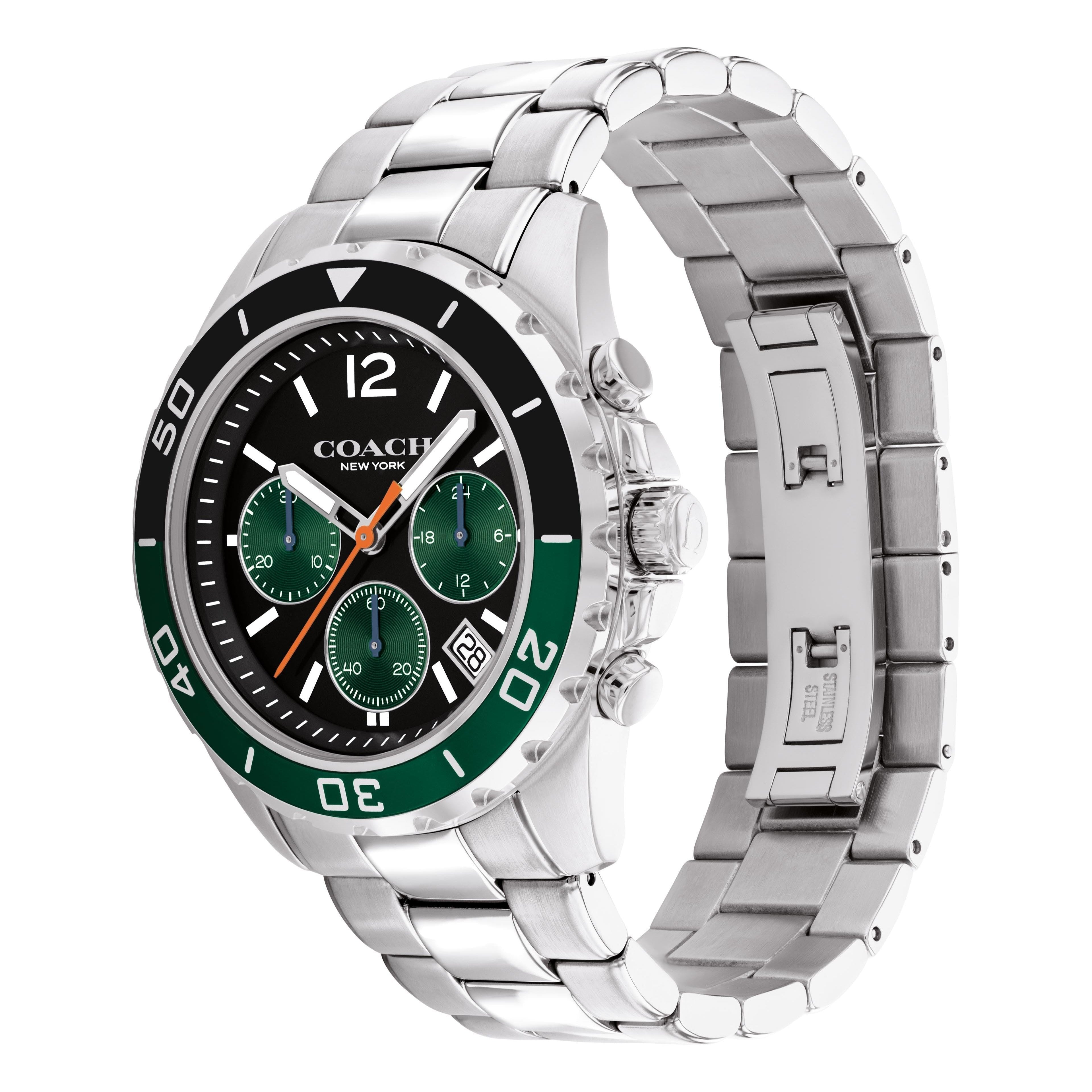 Coach Kent Green Dial Silver Steel Strap Watch for Men - 14602557