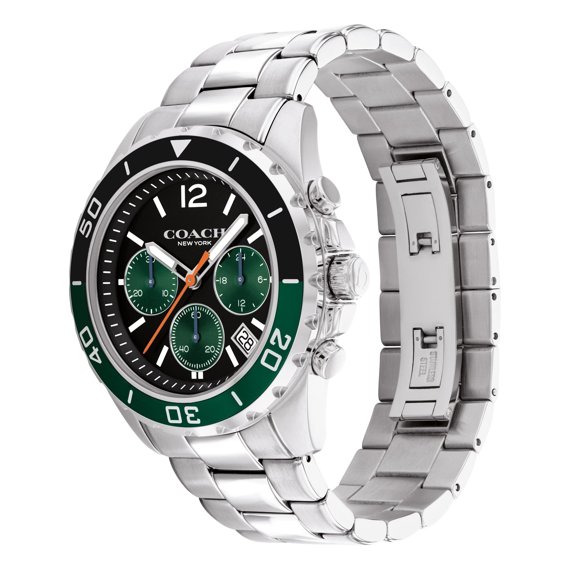 Coach Kent Green Dial Silver Steel Strap Watch for Men - 14602557