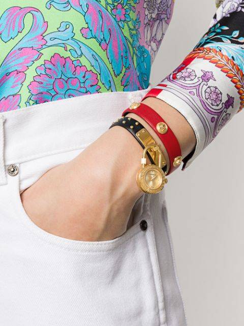  Shop Authentic Versace Medusa Lock Icon Gold Dial Red Leather Strap Watch for Women - VEDW00119 - Luxxuri