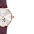  Shop Authentic Emporio Armani Meccanico Automatic Silver Dial Burgundy Leather Strap Watch For Women - AR60044 - Luxxuri